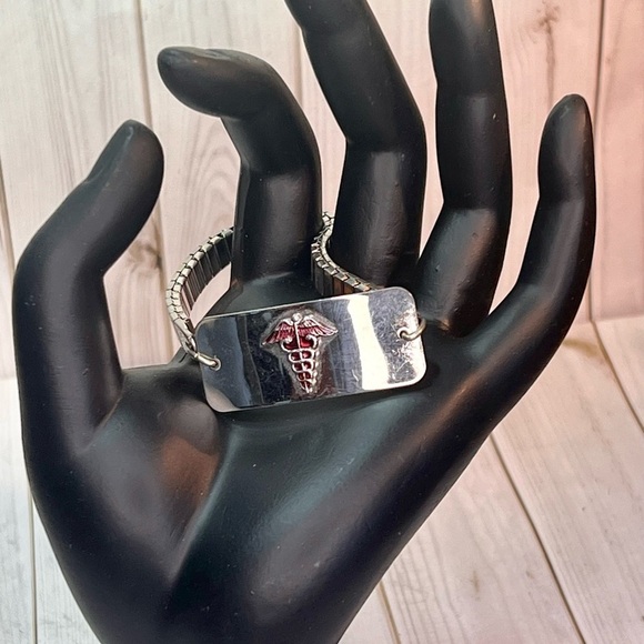 Diabetic Alert Medical Bracelet Stainless Steel Stretch Unisex - Picture 2 of 5